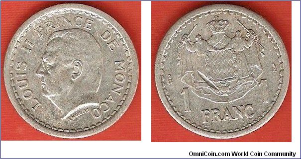 1 franc
Louis II, prince of Monaco
aluminum