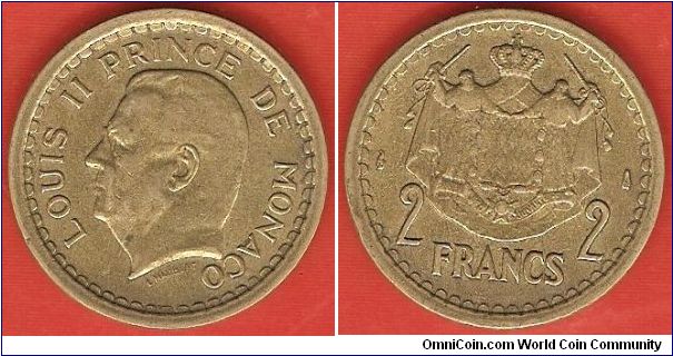 2 francs
Louis II, prince of Monaco
aluminum-bronze