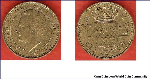 10 francs
Rainier III, prince of Monaco
aluminum-bronze