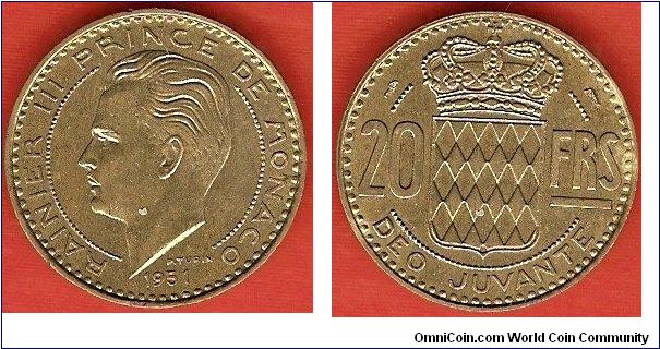 20 francs
Rainier III, prince of Monaco
aluminum-bronze