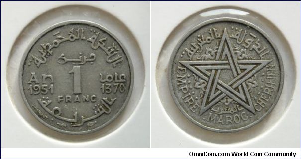 1 franc.
(French protectorate)