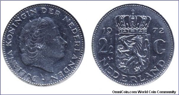 Netherlands, 2 1/2 gulden, 1972, Ni, Queen Juliana.                                                                                                                                                                                                                                                                                                                                                                                                                                                                 