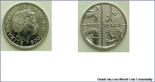 5 Pence, 
Elizabeth II, 
4th Portrait, 
Spink Ref: 4670