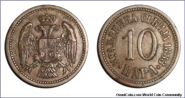 SERBIA (2nd KINGDOM)~10 Para 1883.