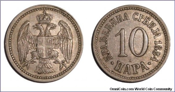 SERBIA (2nd KINGDOM)~10 Para 1884.