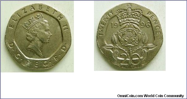 20 pence, 
Elizabeth II, 
3rd portrait,
Spink ref: 4361