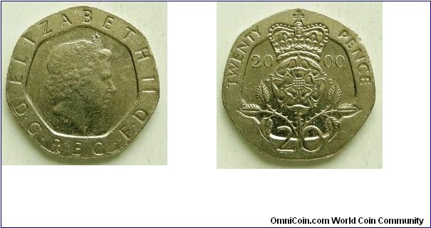 20 pence, 
Elizabeth II, 
4th portrait,
Spink ref: 4630