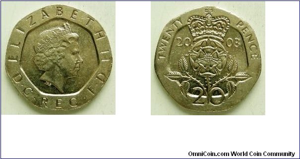 20 pence, 
Elizabeth II, 
4th portrait,
Spink ref: 4630
