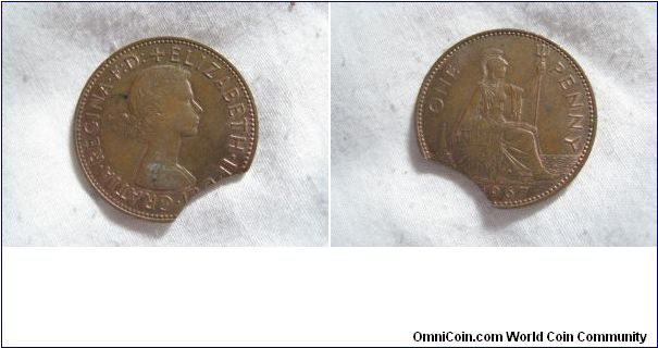 decent clipped planchet 1967 penny