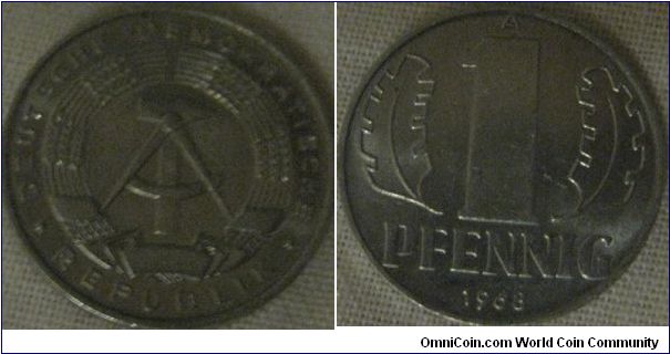 DDR UNC 1968 1 pfennig A mintmark