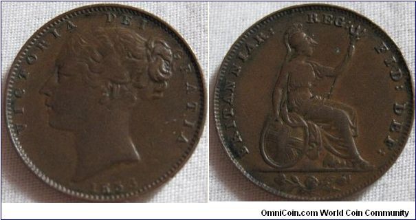 a nice condition 1853 farthing, toned light brown