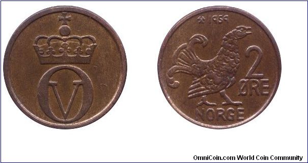 Norway, 2 öre, 1959, Bronze, Cock.                                                                                                                                                                                                                                                                                                                                                                                                                                                                                  
