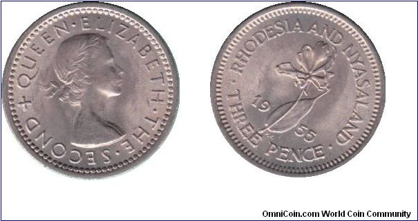 Rhodesia & Nyasaland 1955 3 pence