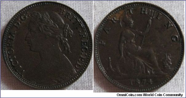 1874 H farthing, nice coin, show minimal signs of wear (bit on the hair)