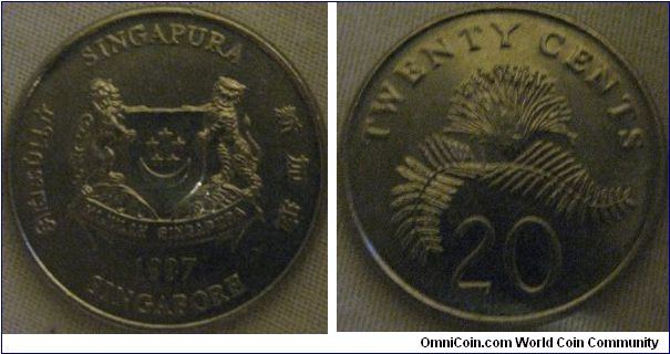 a very nice singapore 20 cents, AUNC condition