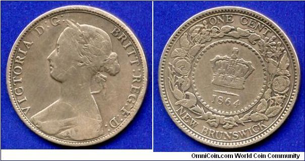 1 cent.
New Bruswick.
Victoria (1837-1901) Queen.
Mintage 1,000,000 units.


Br.
