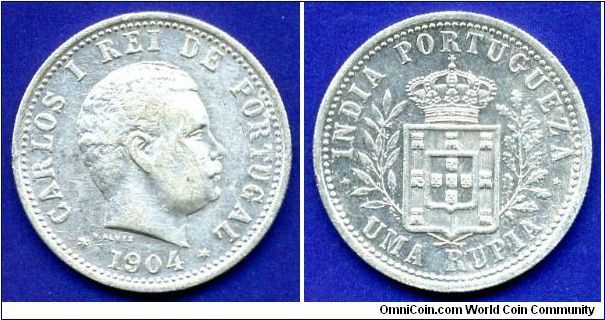 1 Rupia.
King Carlos I (1889-1908).
*INDIA PORTUGUEZA*.
Mintage 100.000 units.


Ag917f. 11,66gr.