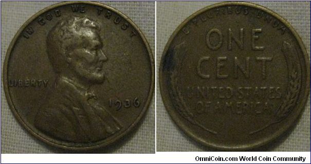 1936 1 cent.. in a nice condition, seen some circulation but obverse is still quite sharp