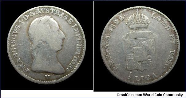 Lombardy-Venetia - Francis I of Austria - 1/2 Lira - Venice mint - Silver