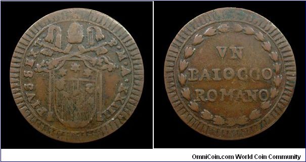 Papal States - Pius VI - 1 Baiocco - Rome mint - Copper - mm. 31