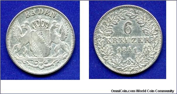 6 kreuzer.
Duchy of Baden.
Leopold I (1830-1852).
Mintage 168,000 units.


Ag333f. 2,59gr.