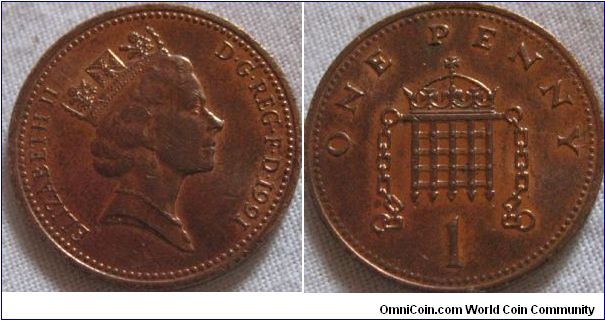 very nice 1991 1p made from copper