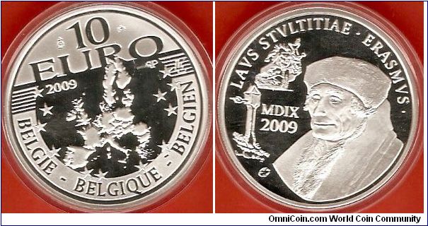 10 euro
commemorative coin for the 500th anniversary of the publication of Desiderius Erasmus' masterwork Laus Stultitiae
0.925 silver