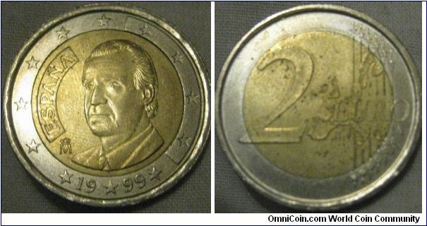 spanish 2 euro in nice condition from 1999 60,450,970 minted