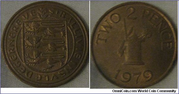 lustrous 1979 2p, given the fact its a smaller island then jersey and the date of the coin i am guessing one of these in lustrous is rather rare now