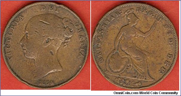 1 penny
Victoria Dei Gratia Brittaniar. Reg. Fid. Def.
Brittannia facing right
copper