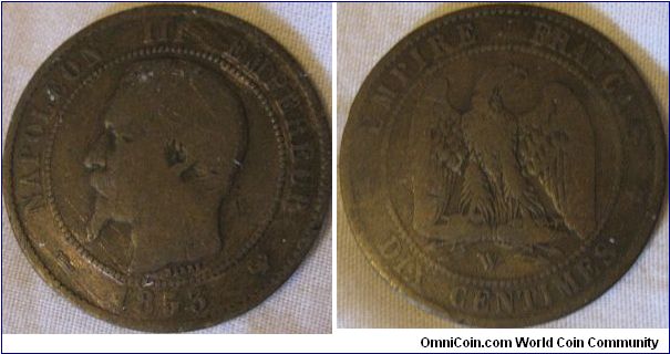 vey good 1853 10 centimes.. french empire coin.