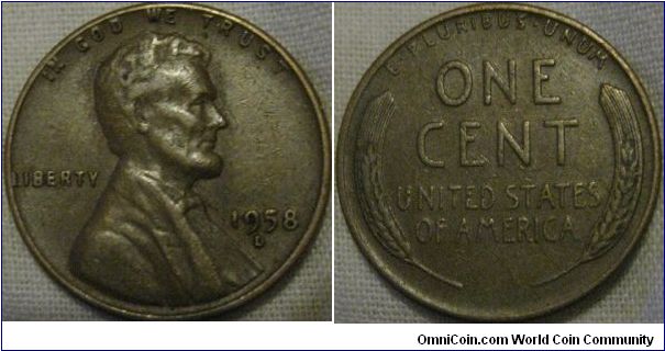 1958 D cent, still good condition