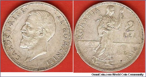 Kingdom of Romania
2 lei
Carol I, king of Romania
0.835 silver