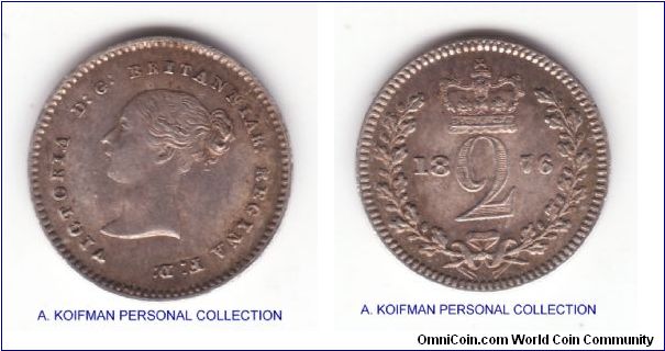 KM-729, 1876 Great Britain maundy 2 pence; nice extra fine