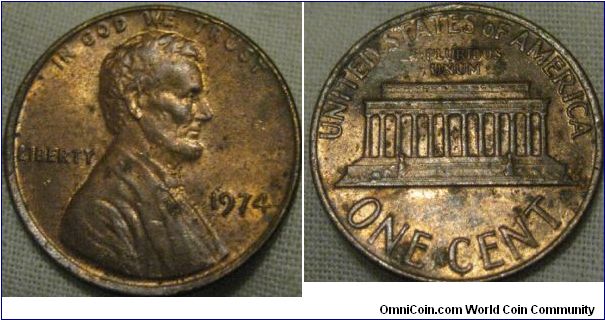 lustrous 1974 cent, looks like a fairly weak strike