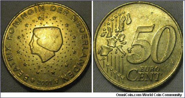 2001 50 euro cent 94,500,000 minted.