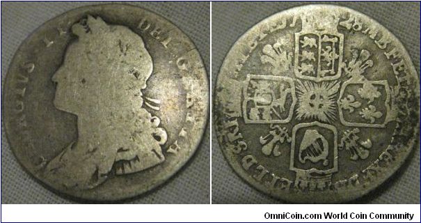 fair 1728 Sixpence, with the plumes reverse