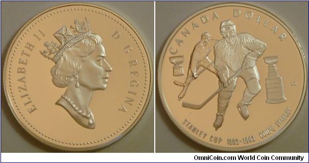 Canada, 1 dollar, 1993 100th anniversary of the Stanley Cup, silver dollar
