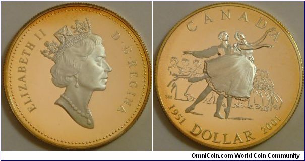 Canada, 1 dollar, 2001 50th anniversary of the National Ballet of Canada, silver dollar