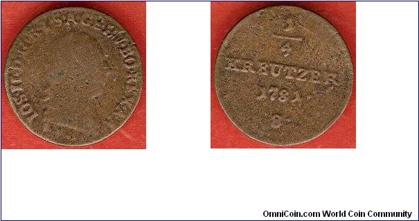 1/4 kreuzer
Josef II
mintmark S : Schmollnitz (Hungary)
copper