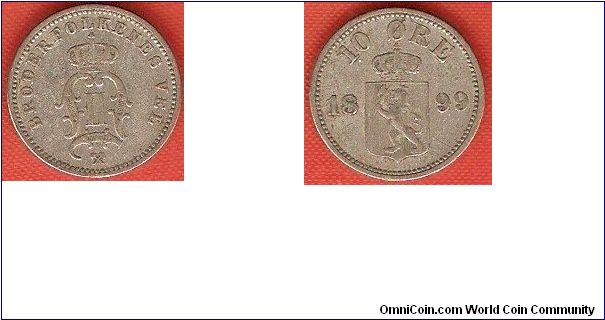 10 ore
Oscar II
0.400 silver
Kongsberg Mint