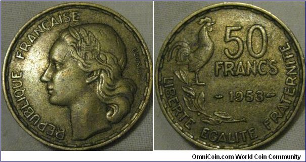 bright 1953 50 francs