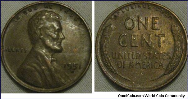 EF 1951 D cent, faint lustre traces, very nice piece