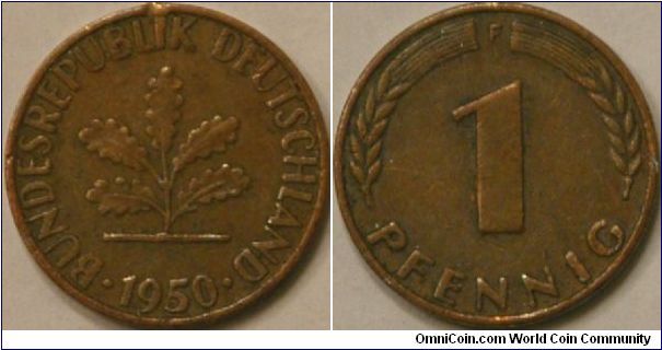 1 Pfennig, 1st year of Federal Republic coinage, Bronze-Steel, 16 mm