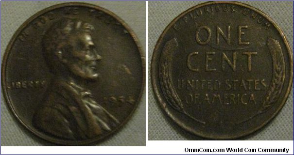 VF 1954 1 cent, (lustre trace between the G and O in god, but not EF.