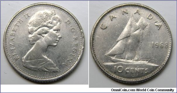 10 Cent. Obverse: Queen Elizabeth II, Rebverse; Canada, Sail Ship, Date and 10 Cents