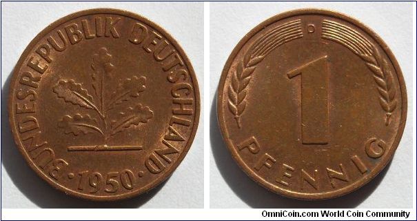 1 pfennig.
Mintmark 'D'
(Munich)