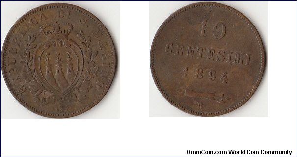 10 Centesimi 
1894 R
Republica di S. Marino