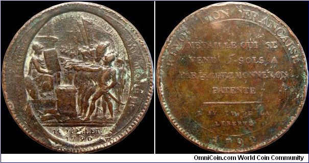 1792 5 Sols Monneron Token, France.

There are 4 varieties of this token, one very common and three others including this one that are quite scarce.                                                                                                                                                                                                                                                                                                                                                                   