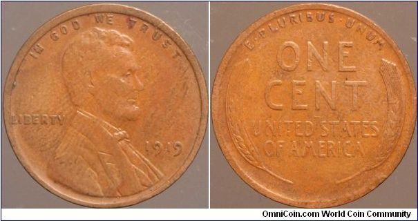 1919 One cent.

Collected from circulation about 1963.                                                                                                                                                                                                                                                                                                                                                                                                                                                            